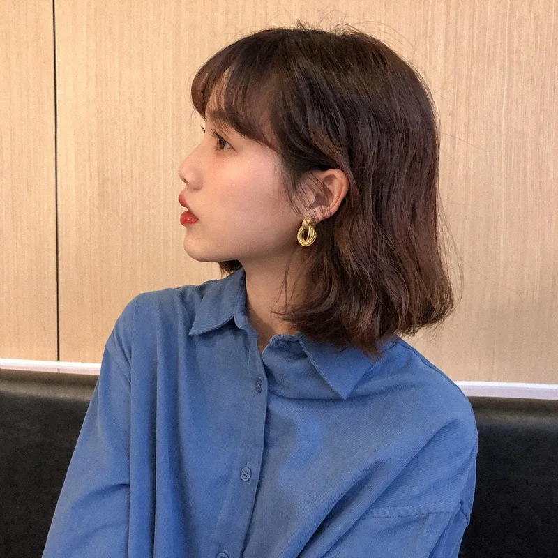 2020 Новые простые золотые металлические Многослойные Круглые серьги гвоздики для