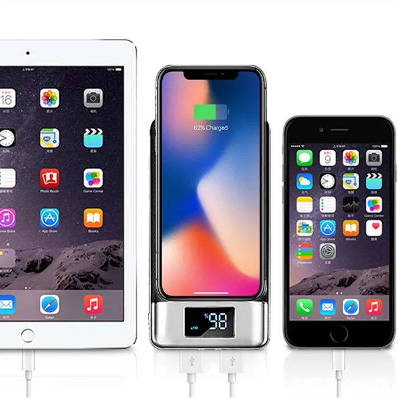 Внешний аккумулятор 30000 мАч встроенное Беспроводное зарядное устройство