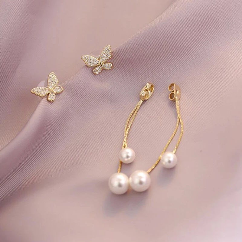 2 шт./компл. чувственные женские серьги с жемчугом в виде бабочек украшением