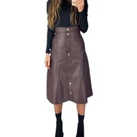 40hotoffice lady skirt single breasted split faux leather solid color cool skirt for office