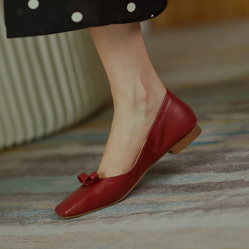 

Top Quality Genuine Leather flat Shoes Woman Concise bowties Decoration Women Shoes Spring New Casual Office Lady Shoes Women