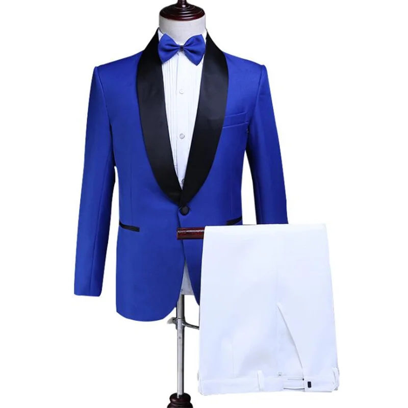 Fashion men's blue suit blazers robe de soirée de mariage chorus performance costume adult host emcee's dress command uniform