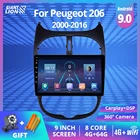 Автомагнитола 2DIN Android 9,0 для Peugeot 206 2000-2016, автомобильный мультимедийный плеер с GPS-навигацией, 4 Гб + 64 ГБ, стерео Автомагнитола 2DIN, Dvd