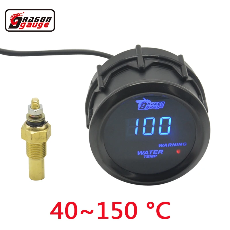 Water Temp Gauge Дракон манометр 52 мм черный корпус синий цифровой светодиодный подсветка автомобиля Moter датчик температуры воды измеритель температуры воды с датчиком - Цвет: Water Temp Gauge