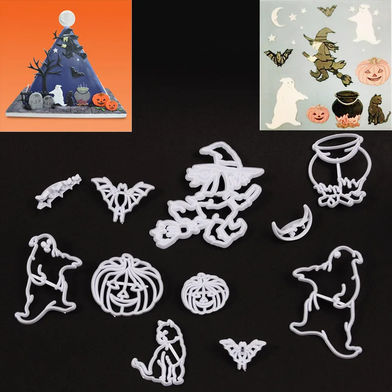 D-11pcs Halloween 3 вида формочка для рождественского печенья конфеты печенье пресс-формы для приготовления пищи Рождественская тема пластиковые резаки форма снежинка снеговик - Цвет: D-11pcs Halloween