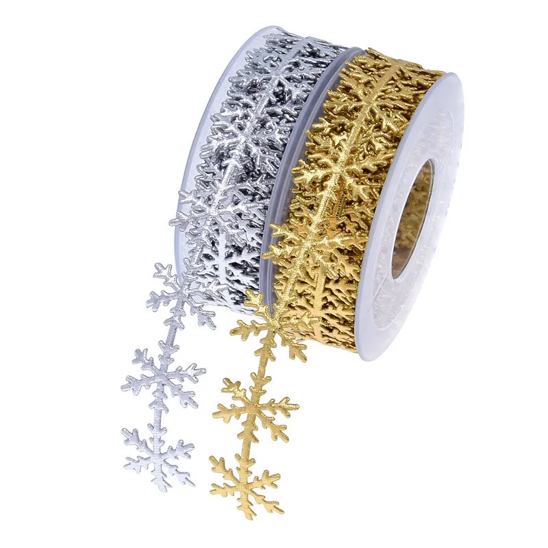 

10M Gold Silver Snowflake Ribbon Lace for Christmas Party Celebration Decoration Accessaries