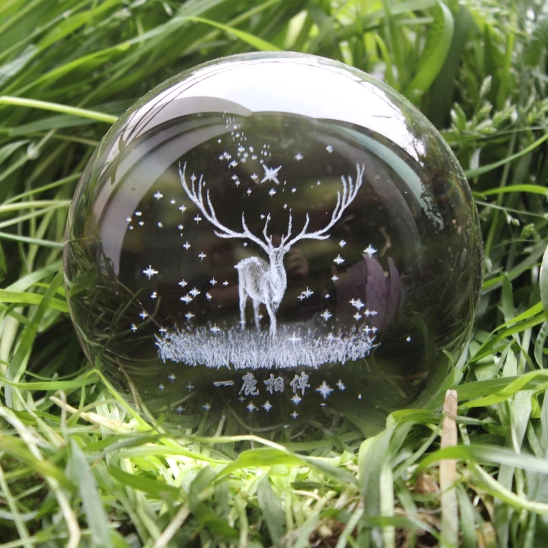 

3D Новогоднее украшение аксессуары шара стекло с лазерной гравировкой хрустальный Глобус орнамент миниатюрный олень Декор для дома