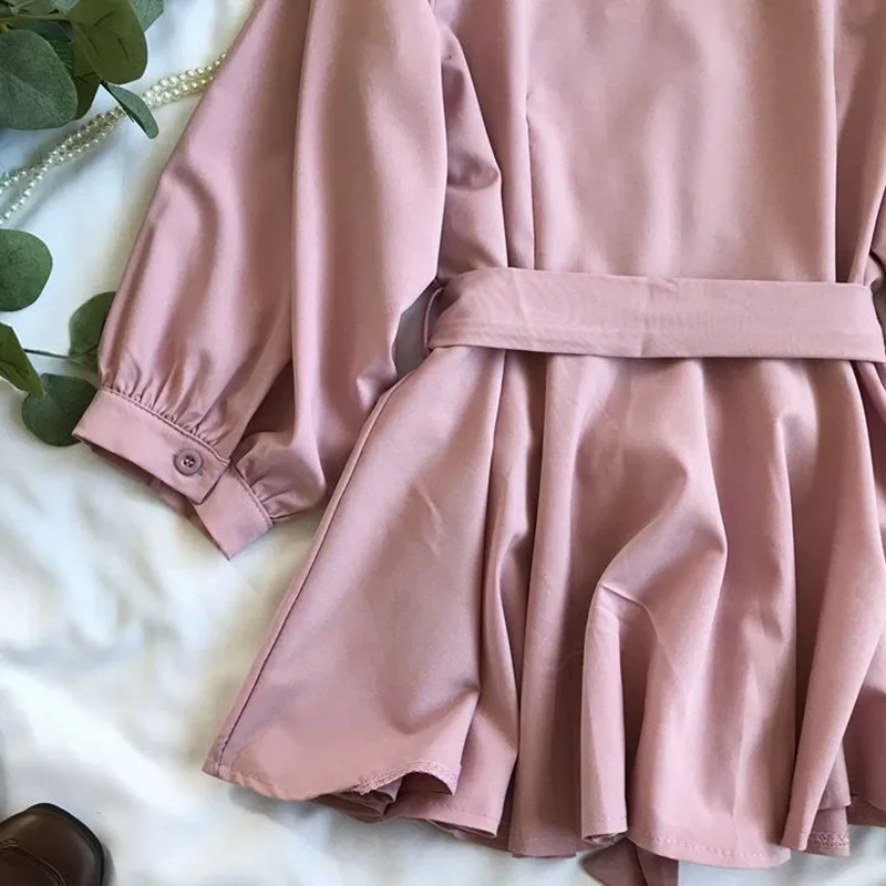 

Spring And Summer V-collar Single-breakteted Waist-loaded Leaf Lantern Sleeve Shirt Top