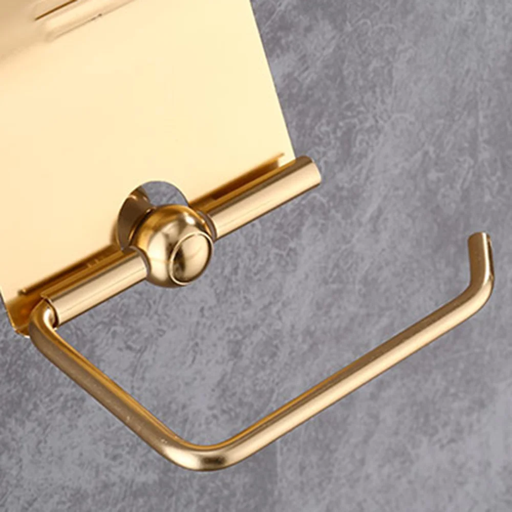 

Paper Rack Black Gold Punch Free Hanging Toilet Tissue Paper Holder Space Aluminum Bathroom Pendant Set Household Storager