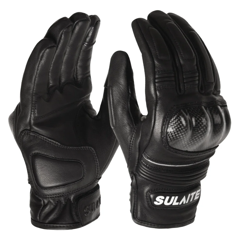 

SULAITE Motorcycle Riding Gloves Touchscreen Carbon Fiber Hard Knuckle Sheepskin Racing Gloves for Motocross Motorbike Cycling