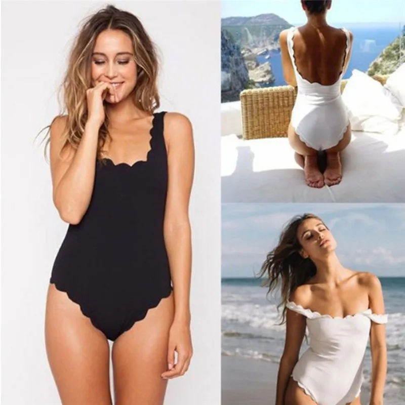 

Summer One Piece Swimsuit Women Push Up Swimwear Female Lace Bather Solid Black Thong Backless Monokini Beach Bathing Suit