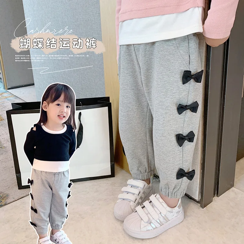 

Детские штаны с милым бантом брюки для годовалых девочек для маленьких девочек, штаны-шаровары в стиле «хип-хоп» Детские хлопковые спортивн...