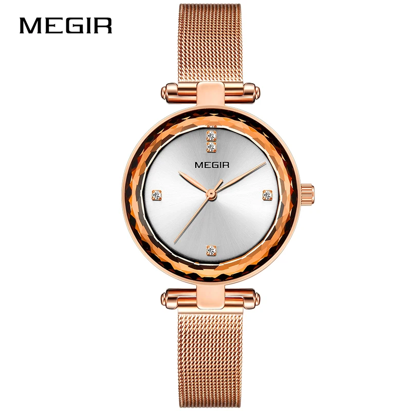 RoseGold Reloj Mujer Лидирующий бренд MEGIR женские часы RoseGold Relogio Feminino Роскошные сетчатые часы-браслет женские часы - Цвет: RoseGold