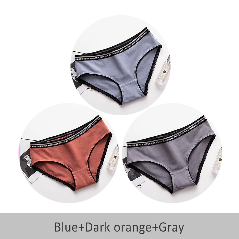 Blue D Orange Gray Бесшовные сексуальные женские трусики из хлопка сплошной цвет дышащая середина талии нижнее белье девушка DULASI 3шт - Цвет: Blue D Orange Gray