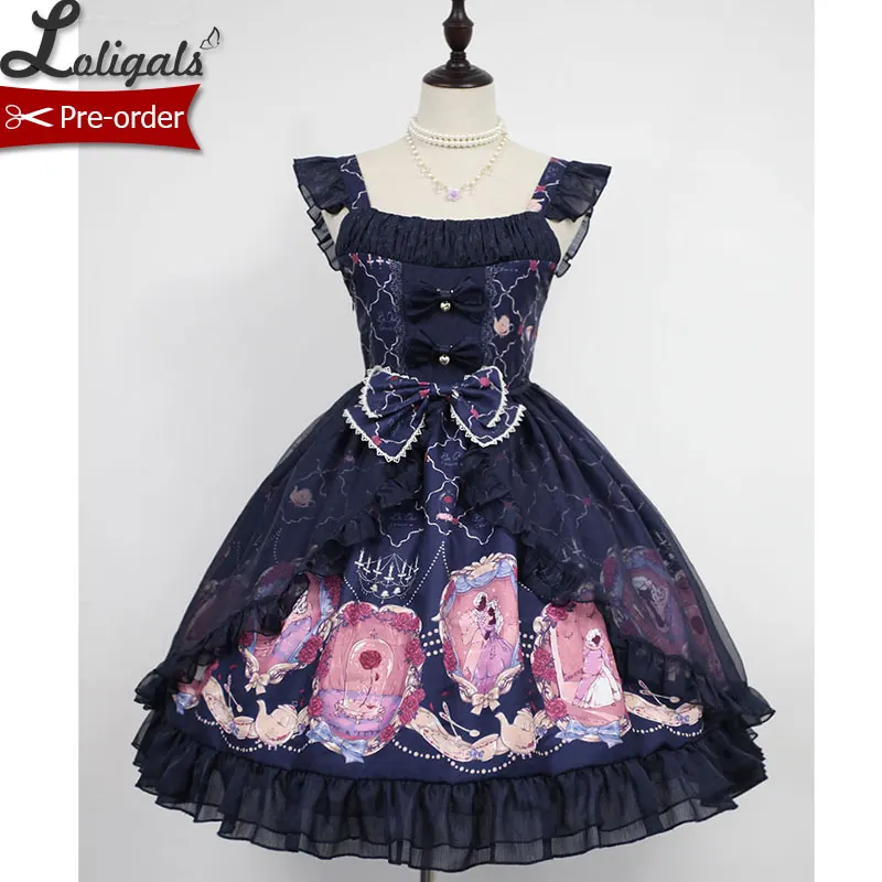 Красивое милое платье лолиты с открытым передом и принтом от Soufflesong |