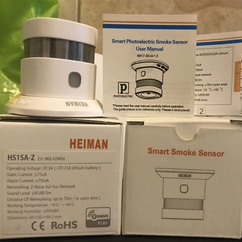 Детектор дыма HEIMAN Z Wave 868 42 МГц CE RoHS EN14604 совместим с датчиком Fibaro VERA PLUS JeedomZ Wave|smoke