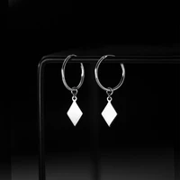 real 925 sterling silver simple geometric drop earrings glossy rhombus short earring hypoallergenic jewelry for women girls