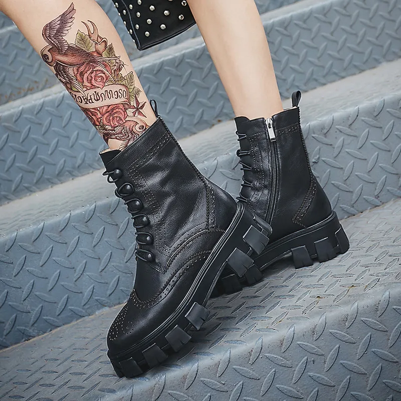 

MoonMeek fashion autumn winter genuine leather boots women round toe ladies ankle boots platform classic motorcycles boots women