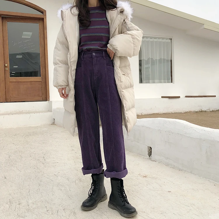 Женские винтажные вельветовые брюки Nomikuma фиолетовые однотонные повседневные