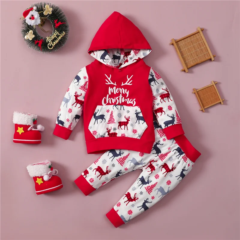 

Новорожденные Мальчики Девочки Новорожденные 2 шт. рождественские повседневные комплекты одежды, малыши Модные Длинные рукава письмо олен...