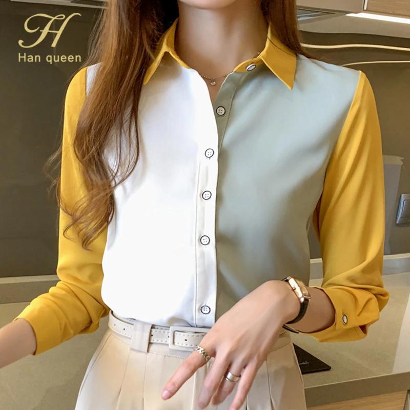 Блузка женская шифоновая с длинным рукавом базовая Повседневная рубашка в