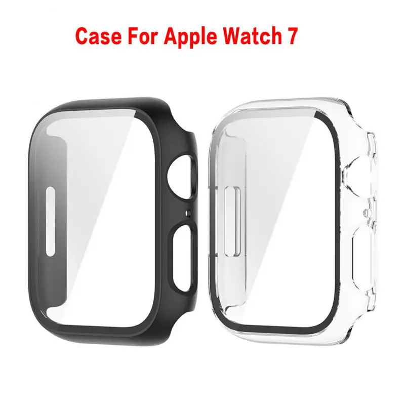 

Стекло + крышка для Apple Watch Чехол 7 IWatch 41 мм 45 мм бампер из закаленного стекла для Apple Watch 7 защитная пленка из закаленного стекла