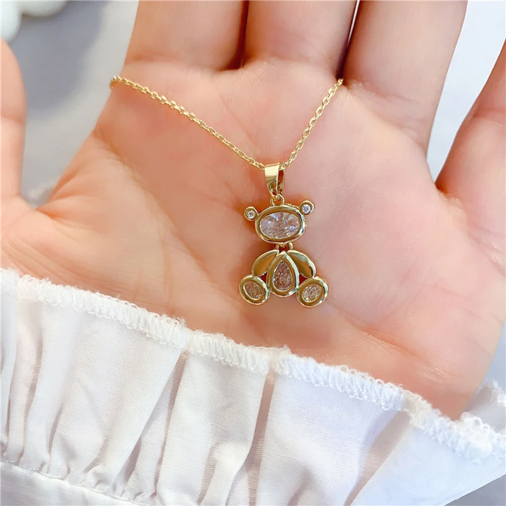 

Zircon Bear Necklace Female New Exquisite Golden Clavicle Chain ins Style Student Necklace Korean Version Of Fresh Cute Wholesal
