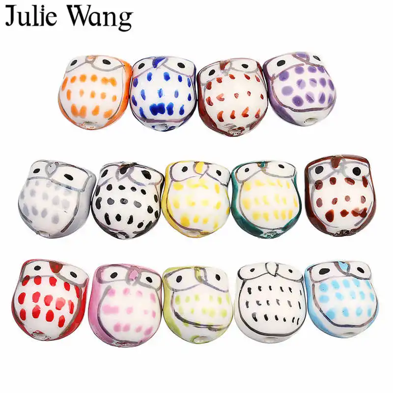 Бусины из керамики в виде совы разноцветные с птицами 5 шт. | Украшения и