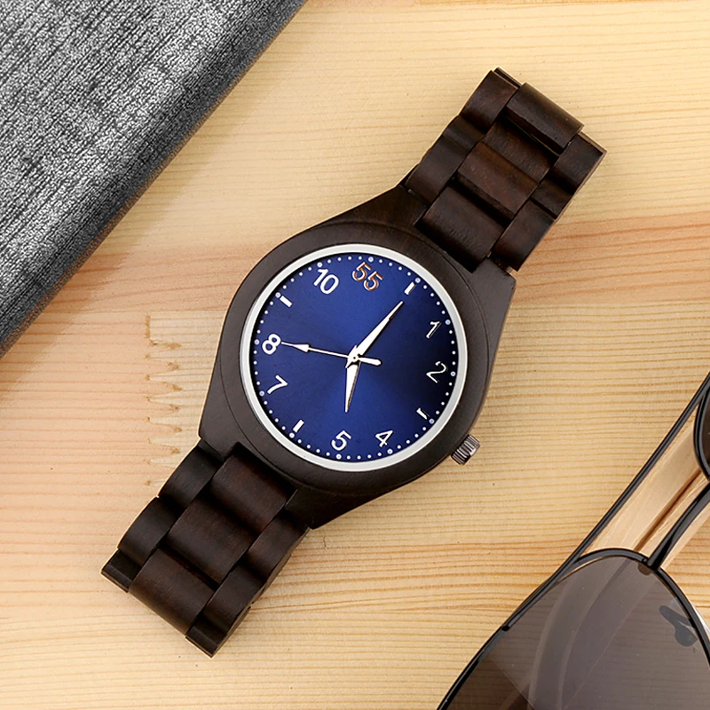 

Full Wood Watch black blue Creative Simple Handmade Men's Watch wooden Mens Watches Wristwatch 2020 Newest Men Watch