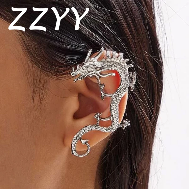 

ZZYY Dragon Ear Clip Vintage Punk Jewelry Gothic Accessories Earrings for Women Clip on Earring Stainless Steel Elf Ears Emo New
