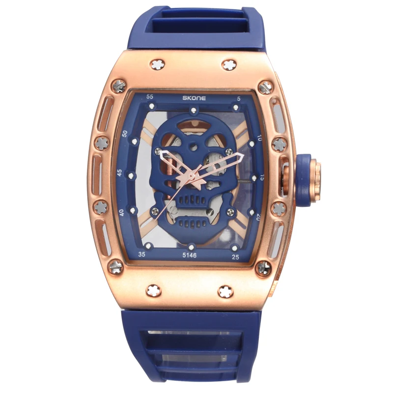 5146blue Спортивные часы мужские модные часы с силиконовым ремешком, циферблатом и черепом мужские часы с 3D матовым большим циферблатом, уличные часы - Цвет: 5146blue