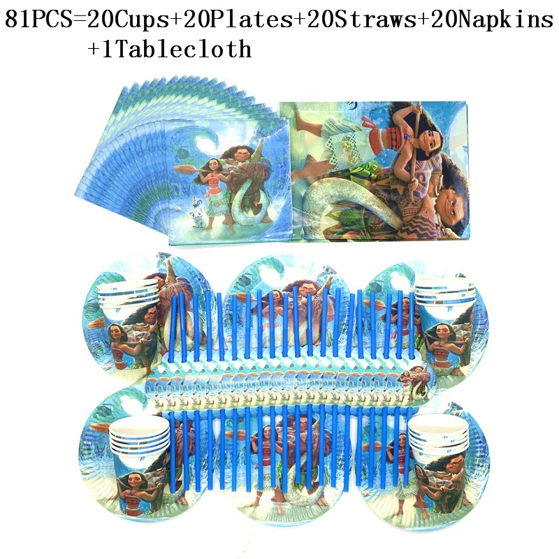 

81Pcs Disney Moana Movies on Birthday Party Decorations Supplies Cups Plates Straws Napkin Tablecloth Disposable Tableware