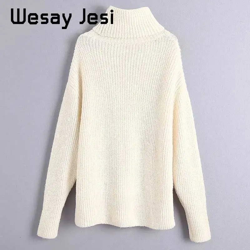 Женский трикотажный свитер с высоким воротником однотонный повседневный