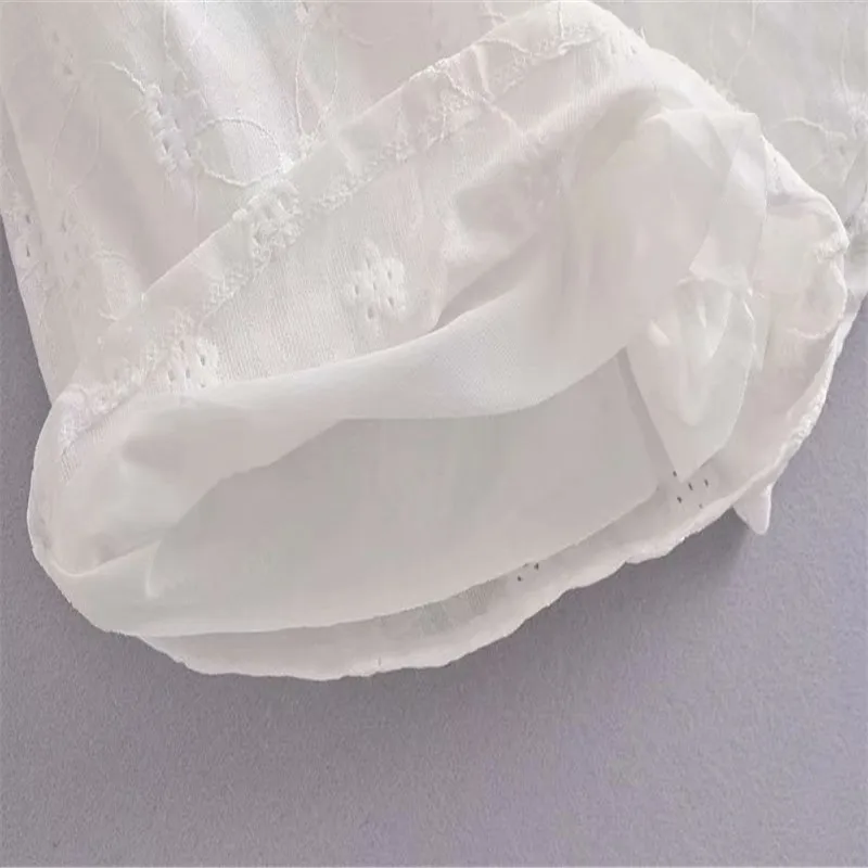 

ZA Ruffle Textured Embroidery Short Jumpsuit Women Sexy Backless White Summer Playsuit Woman Chic Openwork Embroidered Playsuits