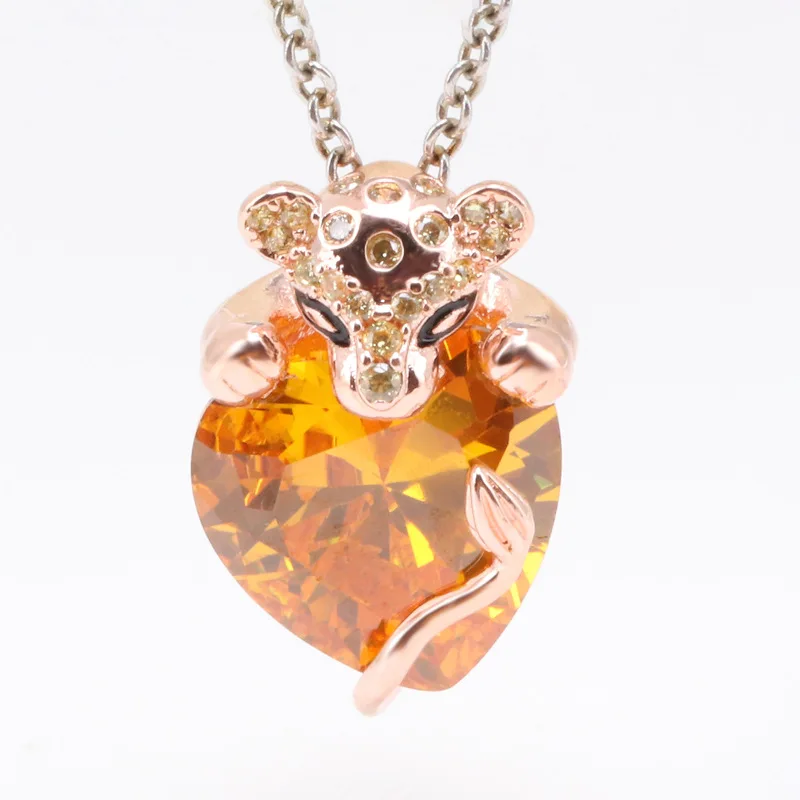 

Amas S925 Sterling Silver Pendant Rose Gold Glittering Princess Lion Heart Necklace Pendant Fit Original Charms Bracelet