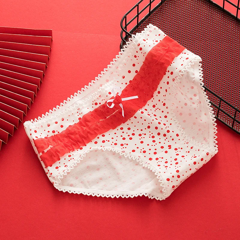 

Women's Panties, Women's Sexy Red Panties, Fashion Printed Bow Mid-waist Panties, Cotton Lotus Leaf Panties, Ladies Panties