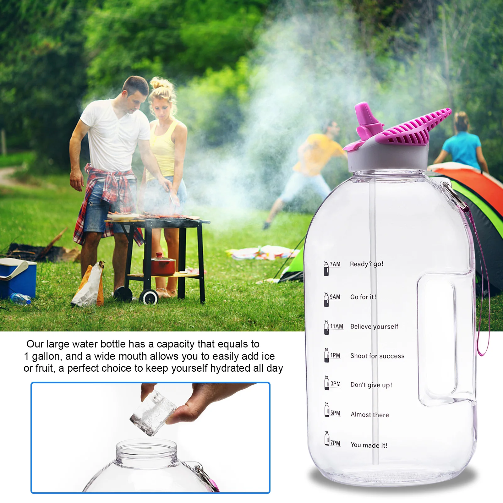

3.7L Water Bottle Outdoor Camping Traveling Sport Running Kettle Leakproof Bottle With Time Marker Straw For Sports Large Bottle