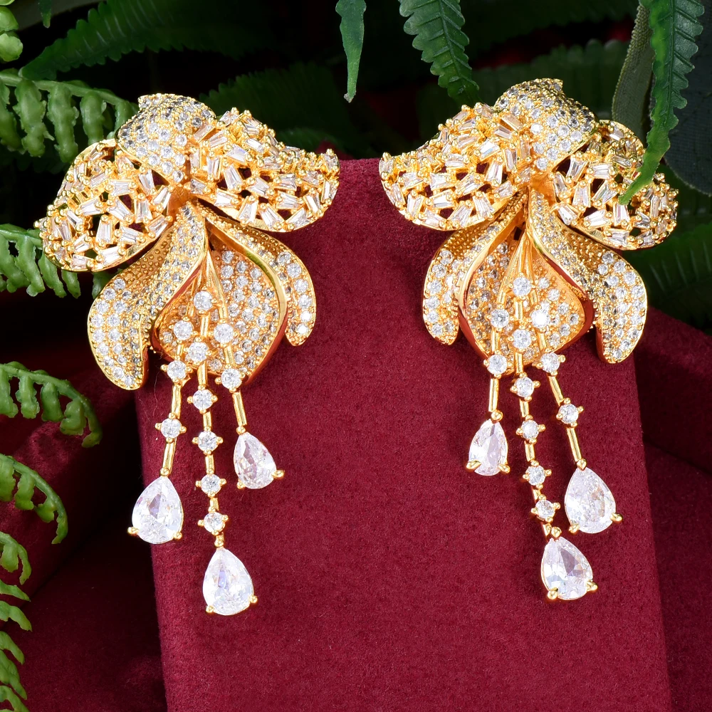 

Jimbora Trendy Luxury Dangle Earrings For Bridal Wedding Women Daily Fashion Earrings Full Cubic Zirconia Jewelry High Quality