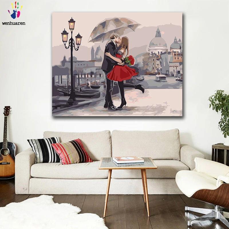 DIY картинки для раскраски по номерам с цветами пара под зонтиком картина