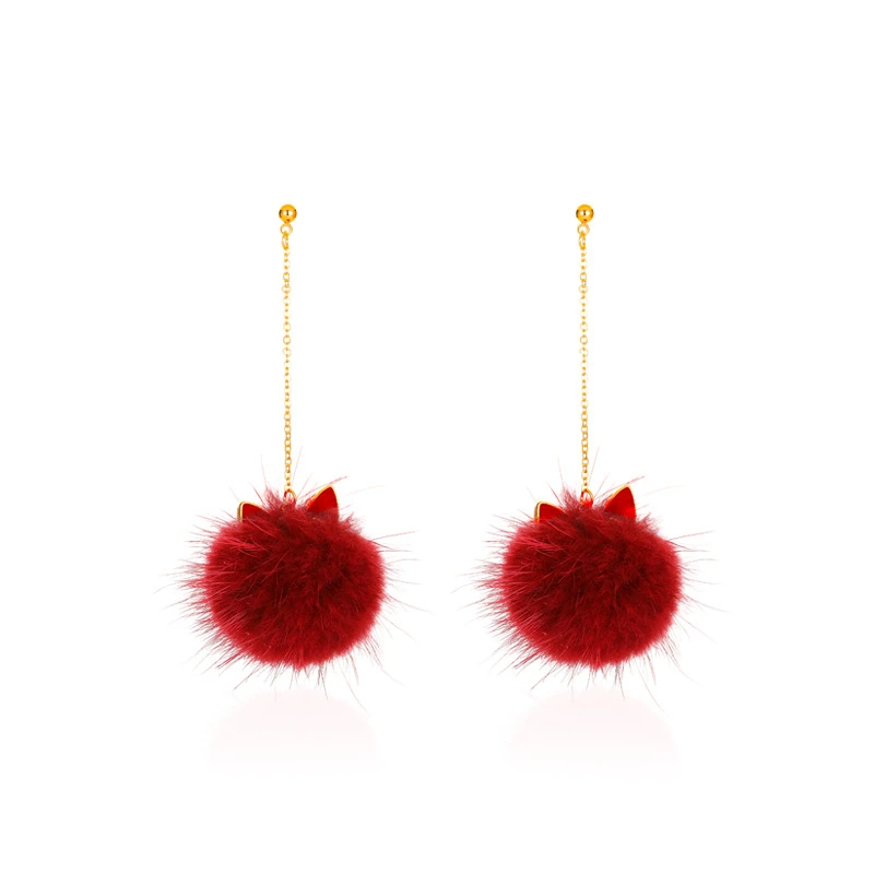 

Long Hair Ball Plush Earrings for Women Sweet Lovely Fluffy Pompom Fur Ball Stud Cute Cat Korean Charm Jewelry Gift