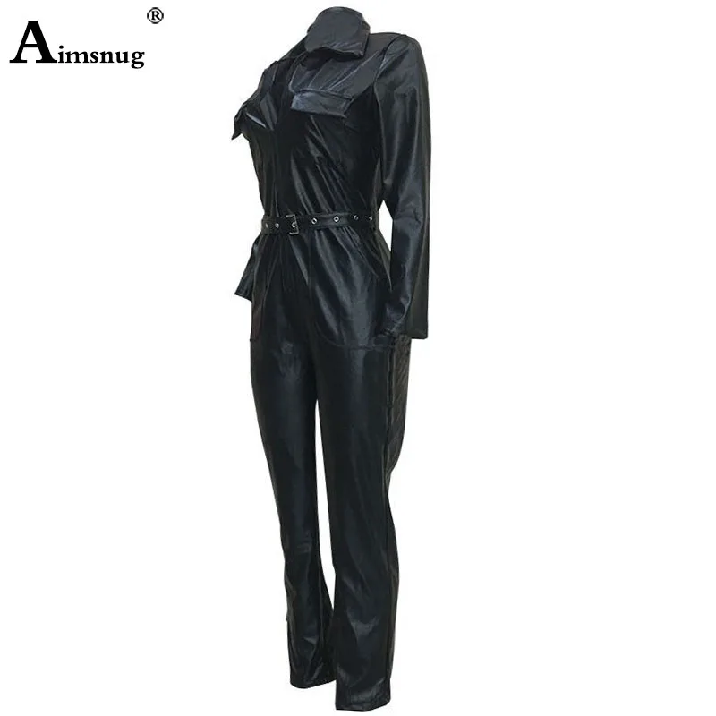 Women Fashion High Waist PU Leather Jumpsuits Lace-up Skinny Bodysuits Girls Zipper Faux Leather Spring Winter Sexy Overalls