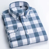 high quality large size 8xl 7xl mens oxford plaid shirt for men long sleeve pure cotton soft comfort slim fit male dress shirts