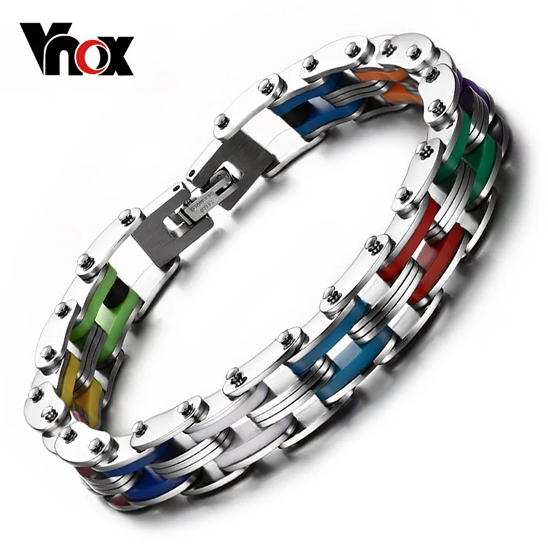Vnox Радуга силиконовые Нержавеющая сталь браслет ручной работы 9 цветов для Для