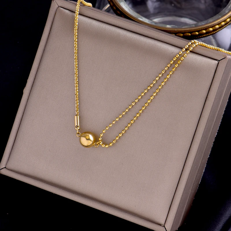

Elegant simple style Titanium stainless steel multi-layer necklace Metallic Ball pendent Exquisite new fashion jewelry Gift
