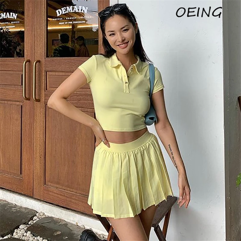 

Womens Golf 2 Piece Sets Skort and Short Sleeve Tops Outifts Fashion Casual Tennis Suits