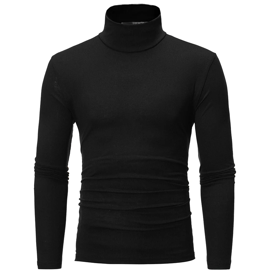 High Collar casual T-shirt 2022 Autumn And Winter New Solid Color Wild Men's Slim Long-sleeved Bottoming | Мужская одежда