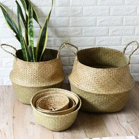 luanqi seagrass wicker basket flower pot for home decoration rattan picnic basket osier toy simple container belly mimbre basket