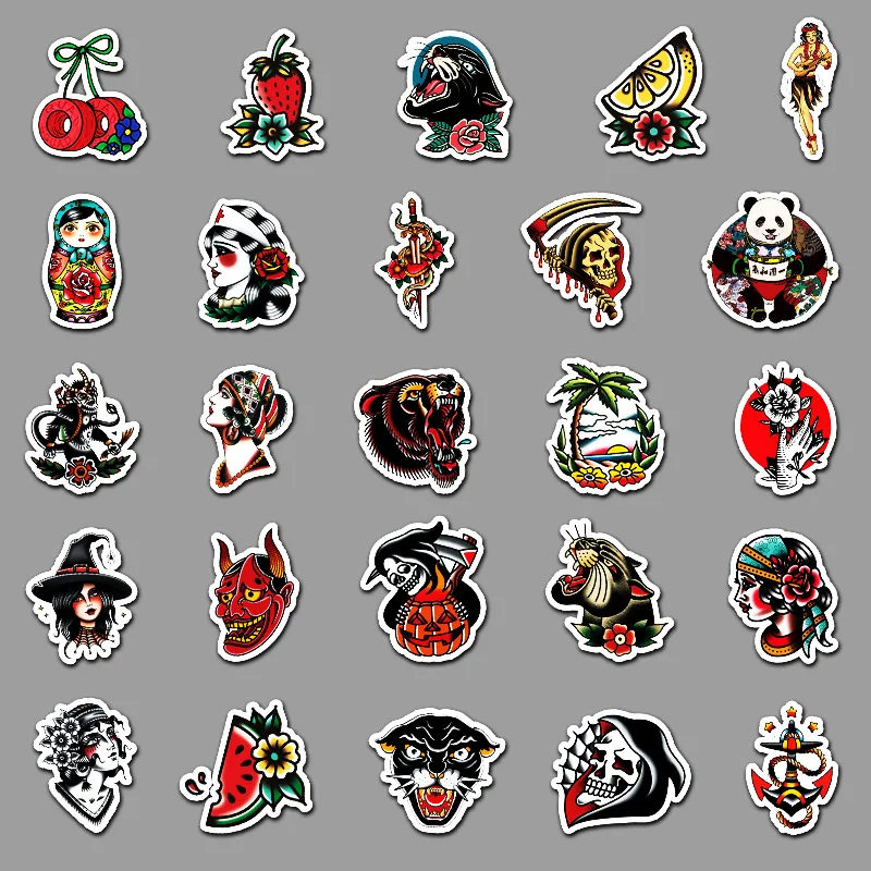 

10/30/50PCS Personality Fashion Tattoo Pattern Cartoon Graffiti Sticker Laptop Luggage Waterproof Decorative Sticker Wholesale
