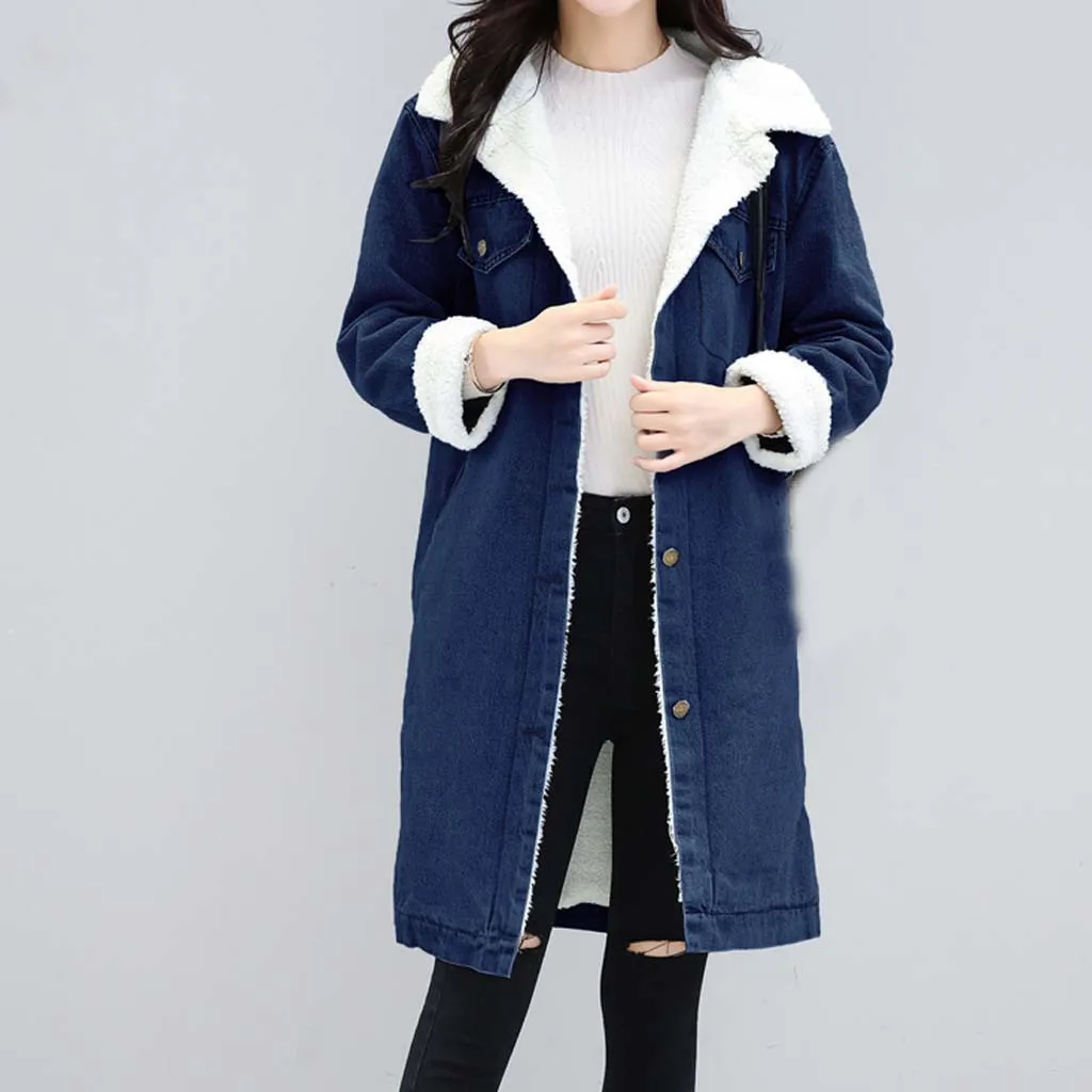 HSU 2019 Новое поступление зимняя женская синяя джинсовая утепленная куртка