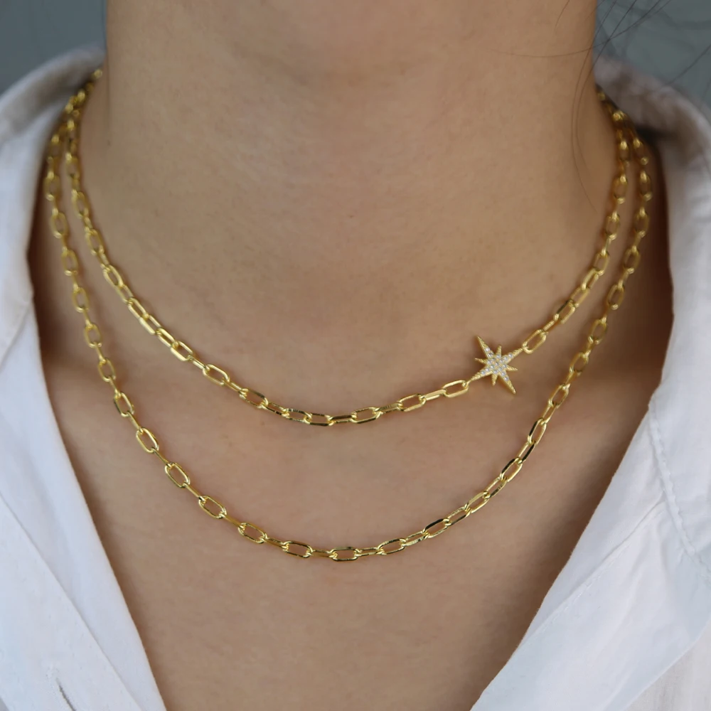 

multi layer gold chain 2020 new open link chain paper clip chain star charm choker necklace